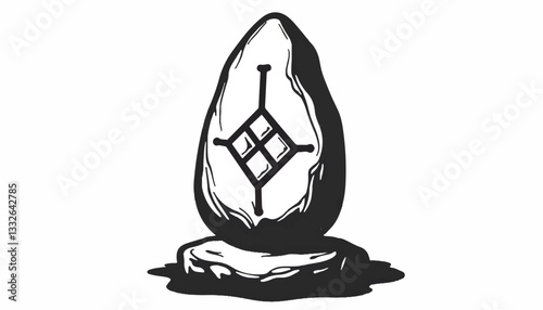Prehistoric stone tool resting on pedestal, ancient craftsmanship