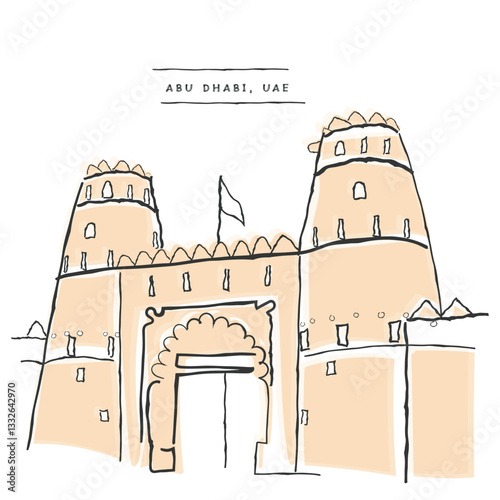 Hand drawn line art vector of UAE Land marks. Muslims heritage and culture.