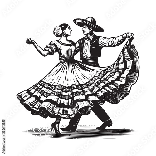 Graceful baile folklorico performance with couple captured in vi