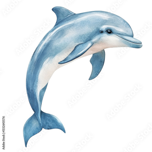 Adorable Watercolor Baby Dolphin Clipart on transparent background.