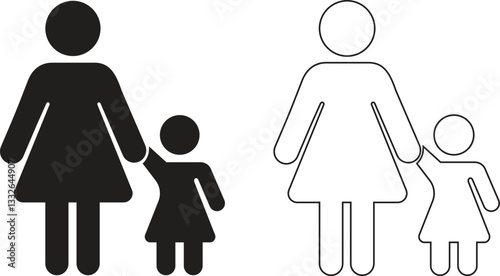 Parents and child family icon solid in flat, line set trendy style.