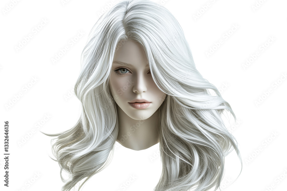 White hair girl, elegant pose, light skin, face portrait, cut out transparent White hair girl, elegant pose, light skin, face portrait, cut out transparent