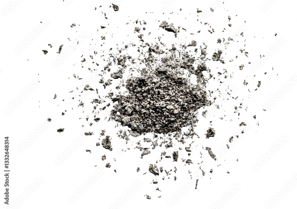 Cigarette ash isolated on white background, texture top view Cigarette ash isolated on white background, texture top view