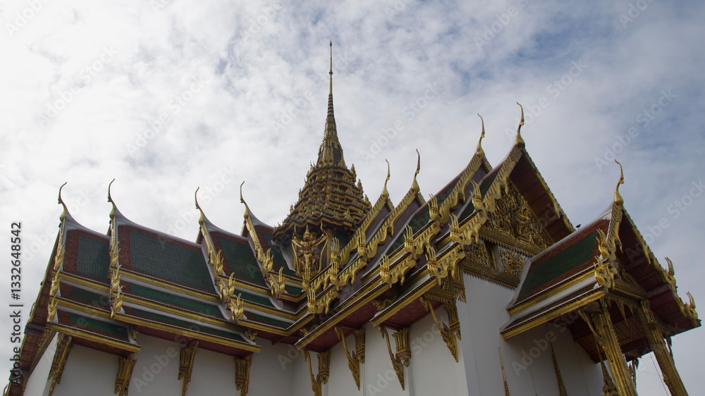 Beautiful ancient architecture of Thai temples in Grand Palace in Bangkok, Thailand