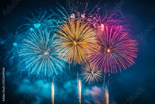 Pink Gold Teal Fireworks Explosion