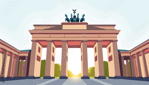 Brandenburg Gate standing proudly in minimal cityscape, urban symbolism