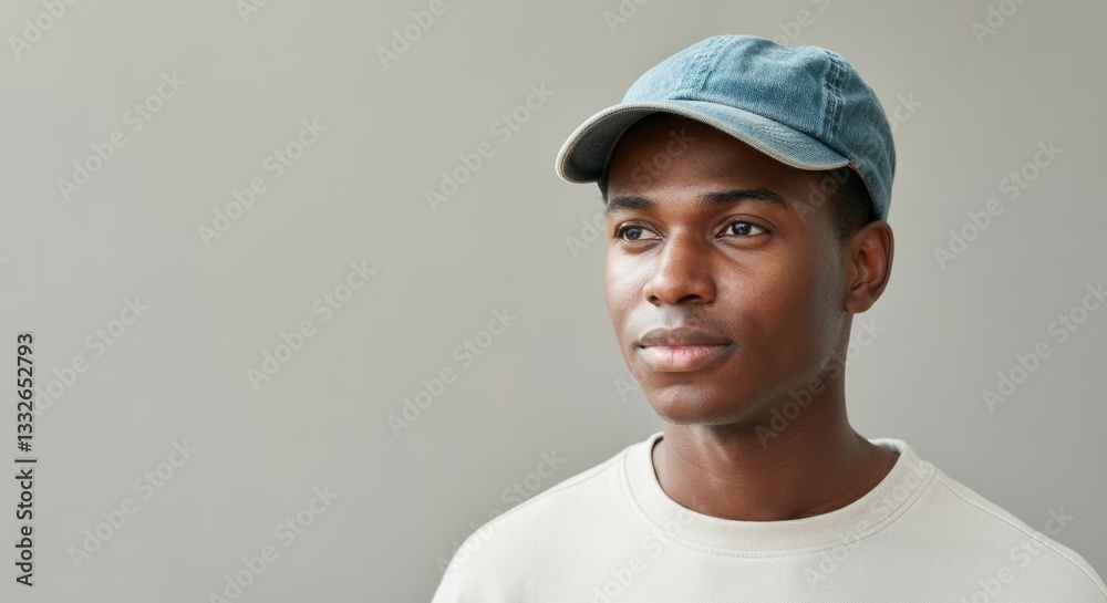 Portrait of young african male wearing denim cap and beige sweater Portrait of young african male wearing denim cap and beige sweater