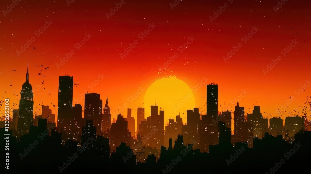 Fototapeta premium Fiery Sunset Cityscape