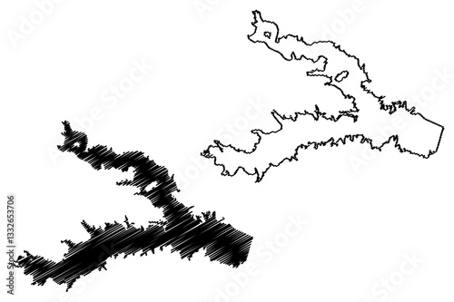 Lake Richland-Chambers Reservoir (United States of America, North America, us, usa, Texas) map vector illustration, scribble sketch Richland Chambers Dam map