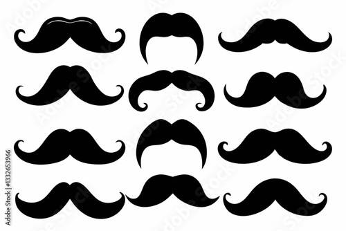 mustache  black silhouette set