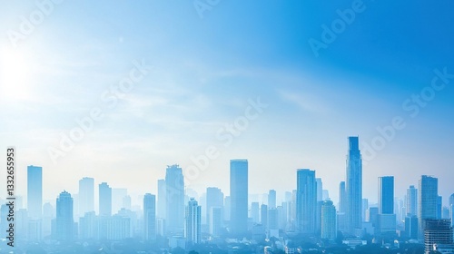 Urban Skyline at Dawn with Soft Blue tones and Bright Atmosphere