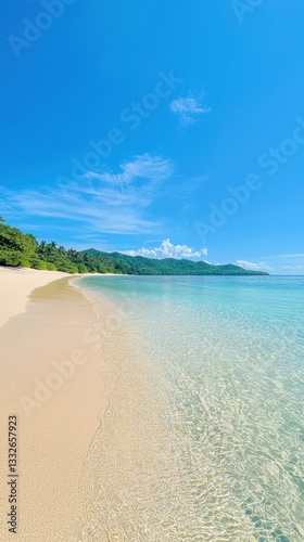 Serene Tropical Beach with Clear Water and Blue Sky Landscape