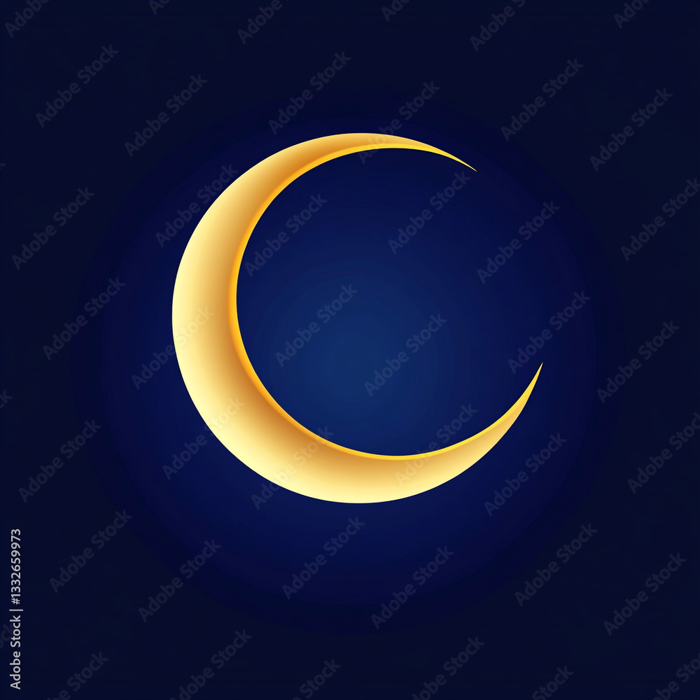 Golden crescent moon and stars in a night sky illustration Golden crescent moon and stars in a night sky illustration
