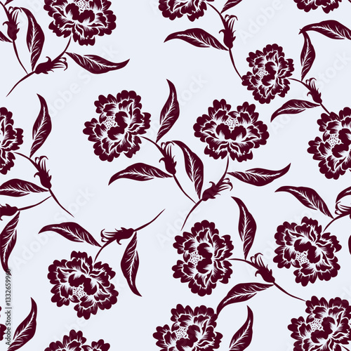 Floral pattern. Pretty flowers on white background. Printing with small lilac and red flowers. Ditsy print. Seamless vector texture. Spring bouquet