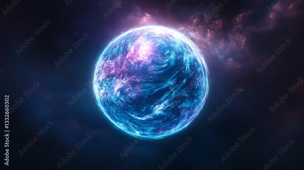 A vibrant swirling celestial sphere surrounded by cosmic nebulas and dark space A vibrant swirling celestial sphere surrounded by cosmic nebulas and dark space