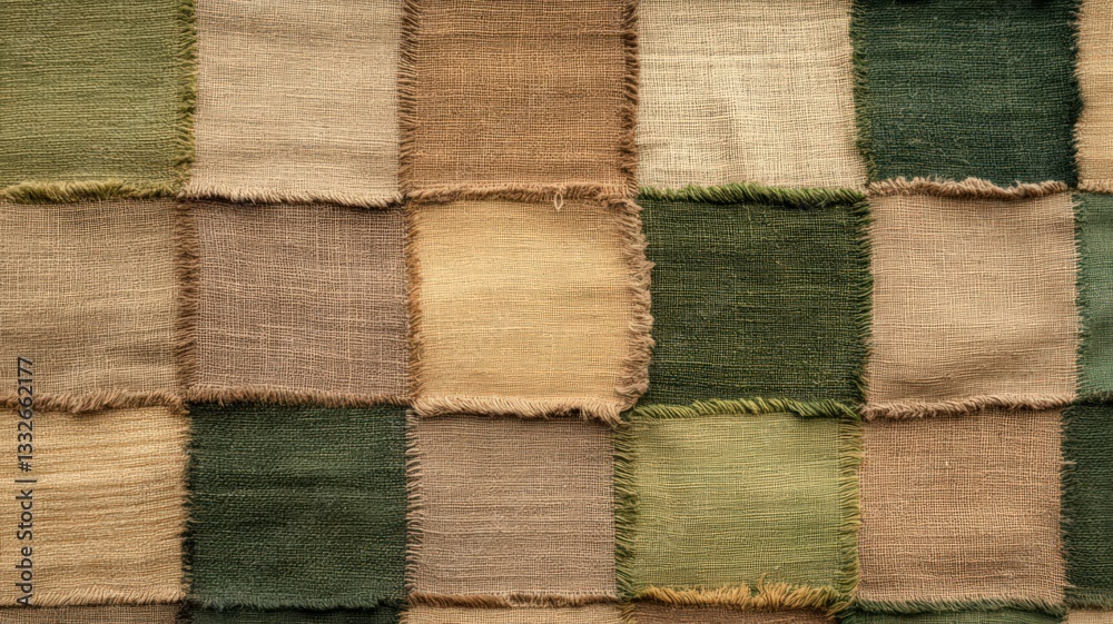 Fototapeta premium Earthy Tone Patchwork Fabric Texture Background