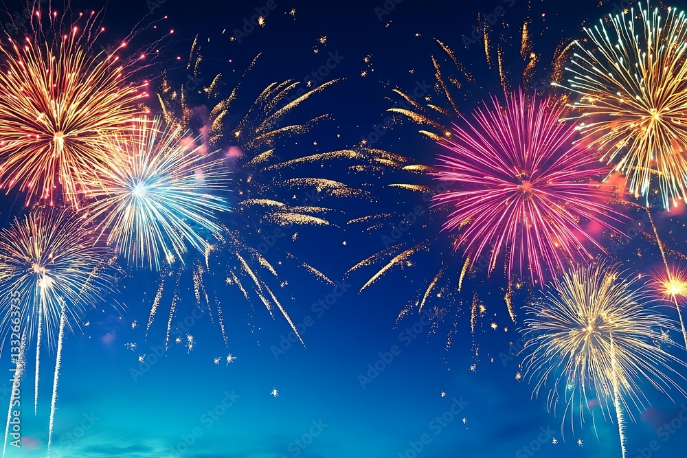 Spectacular Pink and Gold Fireworks Night Sky