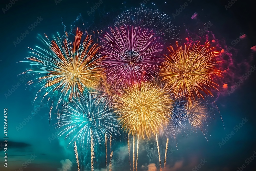 Spectacular Teal and Gold Holiday Fireworks Display