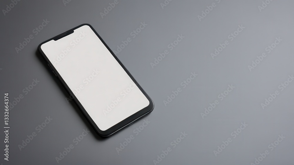 Minimalist black smartphone mockup on a gray background for creative presentations. Minimalist black smartphone mockup on a gray background for creative presentations.