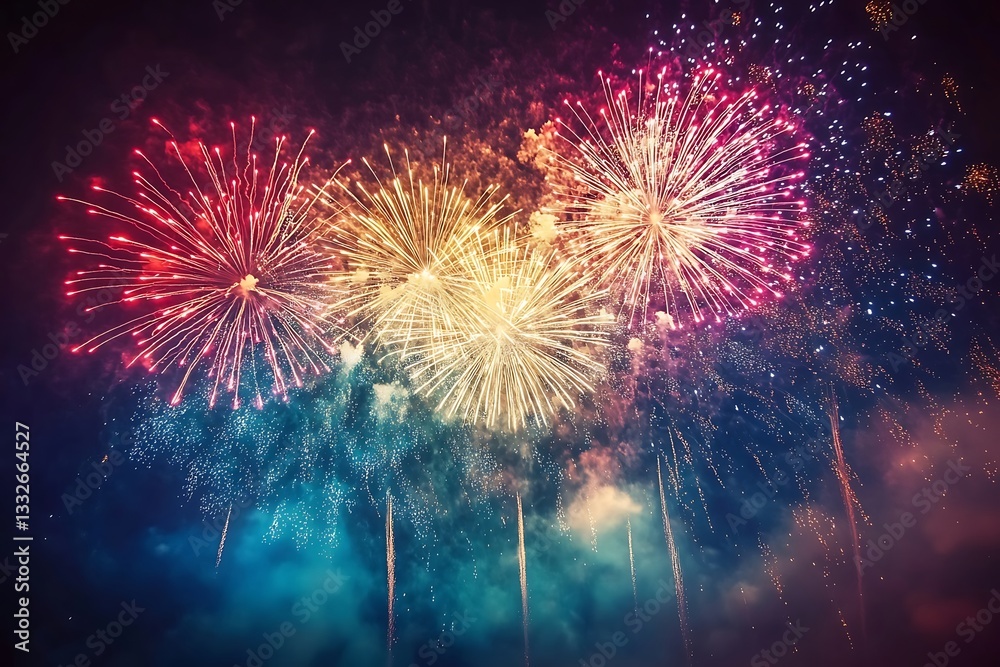 Stunning Colorful Fireworks Burst in Night Sky