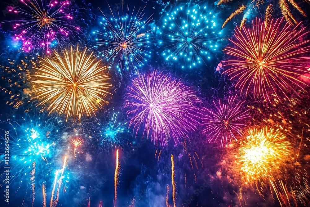 Stunning Colorful Fireworks Night Sky Display