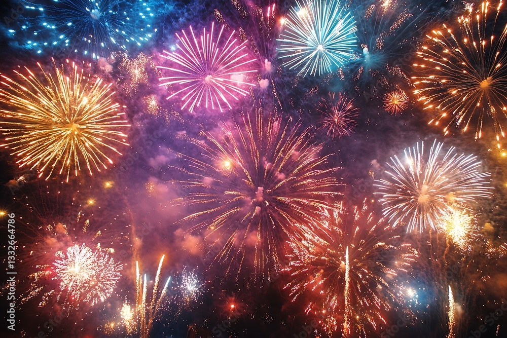 Stunning Fireworks Display in Night Sky