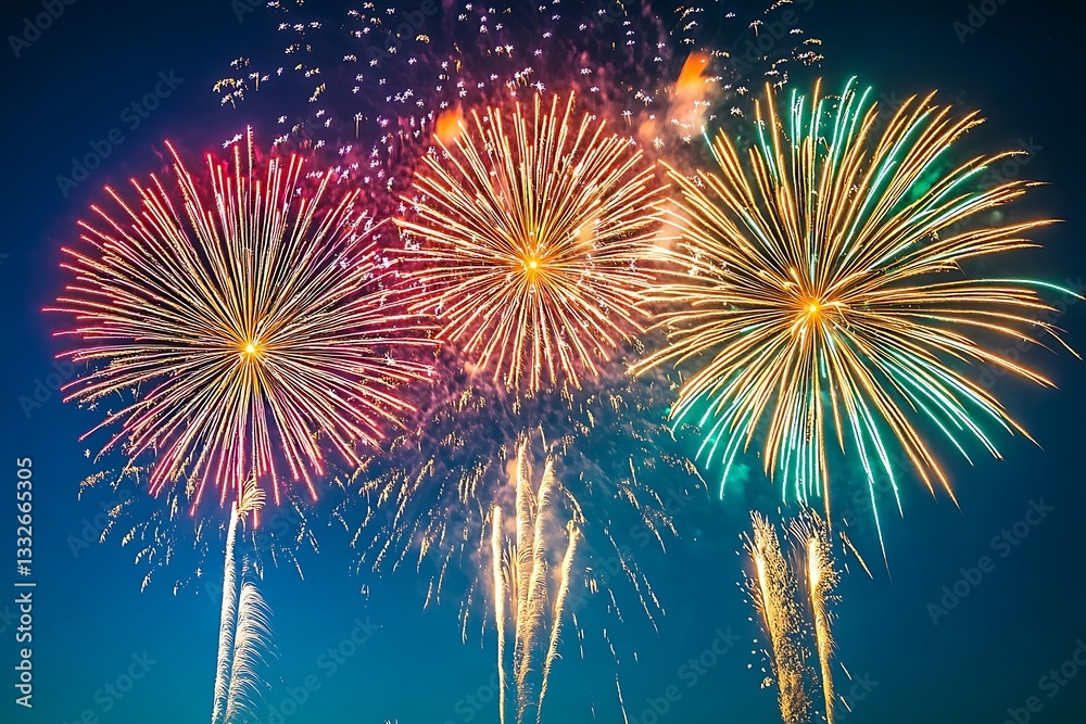 Summer Fireworks Display Blue Sky Background