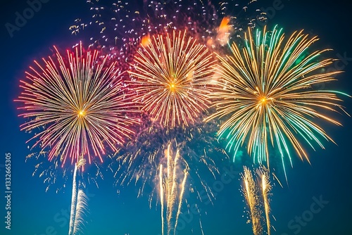 Obraz na płótnie Summer Fireworks Display Blue Sky Background w salonie