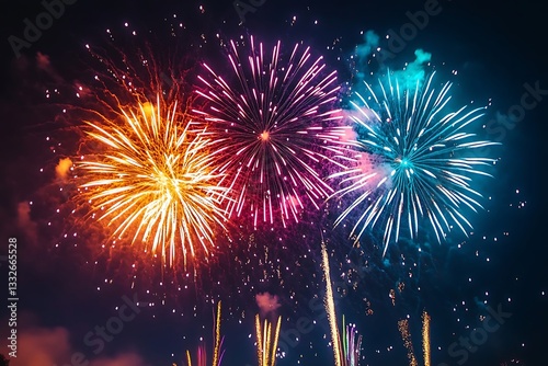 Summer Fireworks Night Celebration Pink, Teal, Gold Bokeh