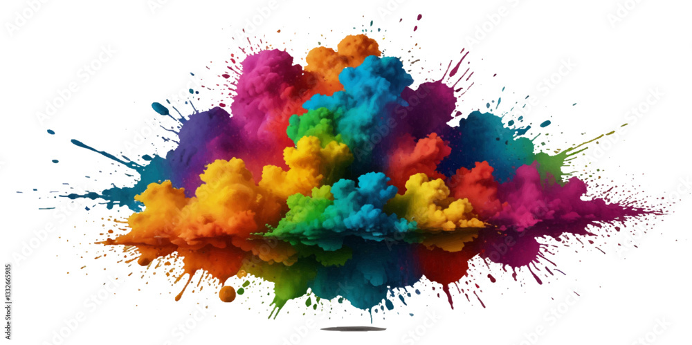 Fototapeta premium Colorful smoke rainbow painted holi fog festival background. Colorful rainbow paint color smoke cloud explosion isolated on transparent background. 