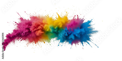 Vector abstract colorful rainbow holi paint and colorful cloud smoke powder explosion isolated on transparent wide panorama background.	