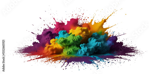 Colorful smoke rainbow painted holi fog festival background. Colorful rainbow paint color smoke cloud explosion isolated on transparent background.	