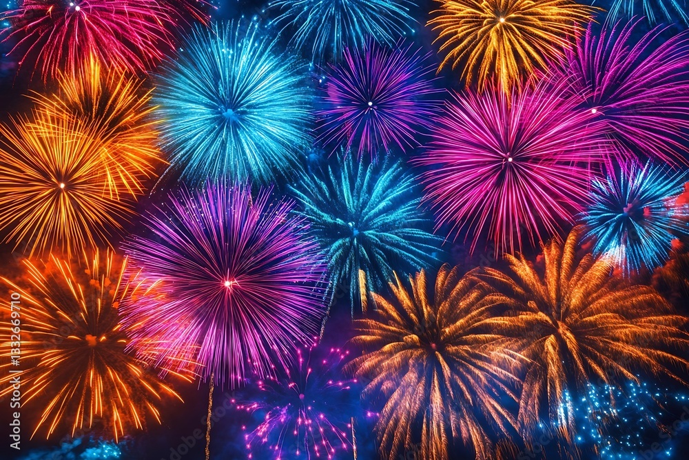 Vibrant Fireworks Celebration Abstract Aerial Pattern Display