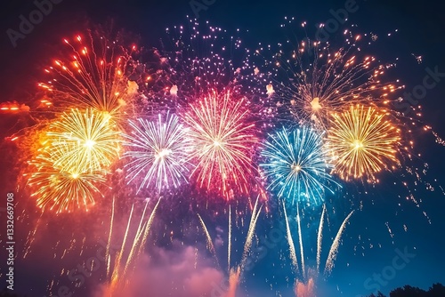 Vibrant Fireworks Bursts at Summer Festival Event