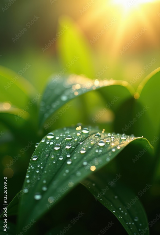 vibrant close dew drenched leaves captured dawn lush green texture radiant nature details, drops, leaf, water, sunlight, morning, brightness, freshness vibrant close dew drenched leaves captured dawn lush green texture radiant nature details, drops, leaf, water, sunlight, morning, brightness, freshness