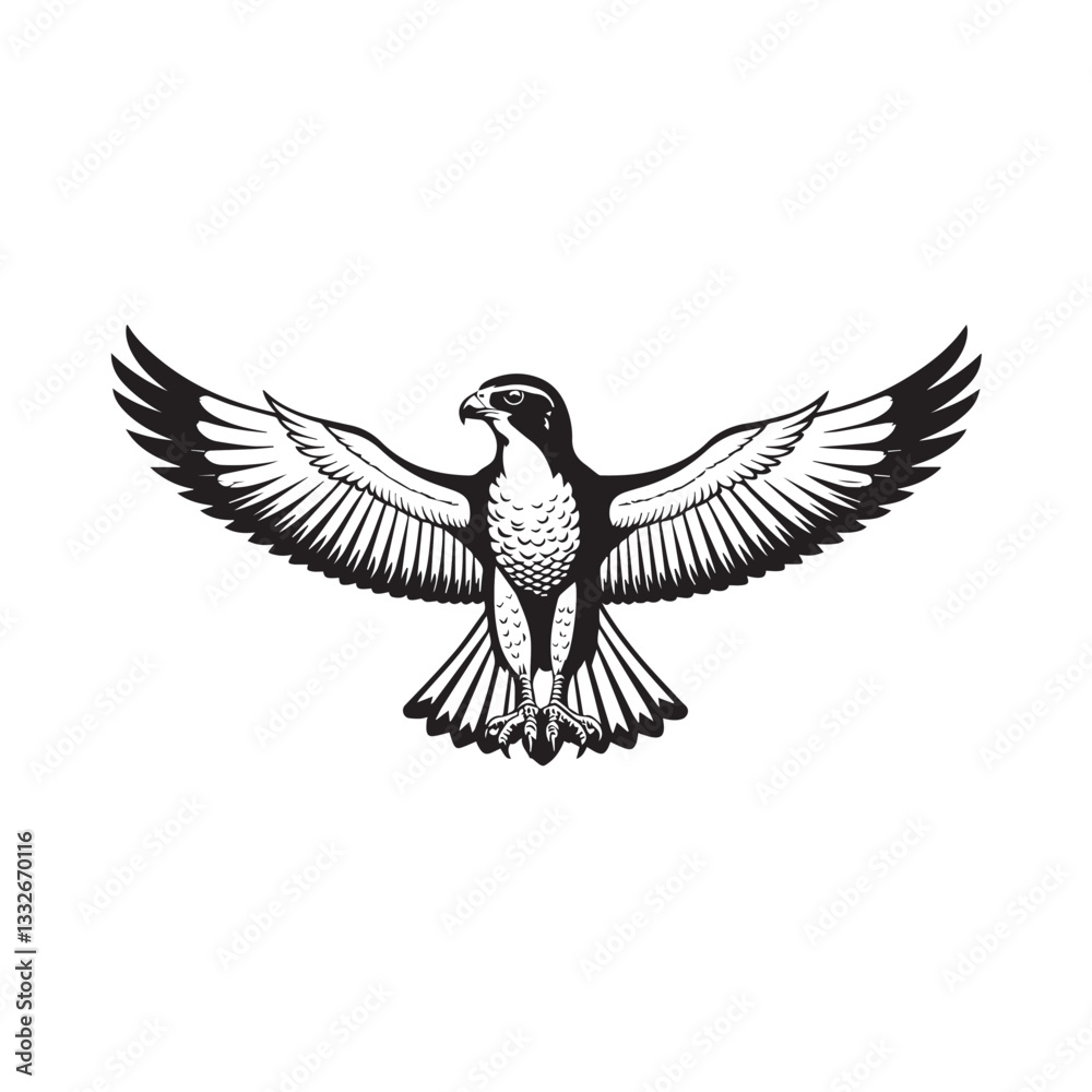 Obraz premium Vector illustration of a majestic black eagle with wings spread wide, a perfect symbol of freedom and power