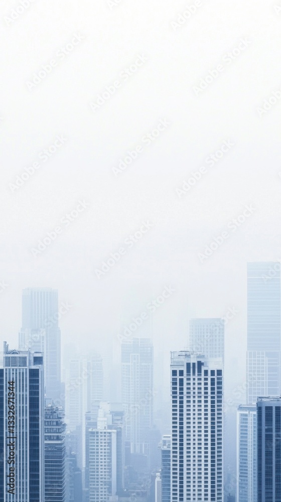 Urban Skyline with Fog and Clouds Over Tall Buildings in Cityscape Urban Skyline with Fog and Clouds Over Tall Buildings in Cityscape