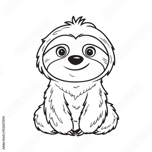 Cute Sloth Illustration: A charming outline drawing of a cute sloth, depicted in a simple yet endearing style. Perfect for coloring pages, educational materials, and playful designs.
