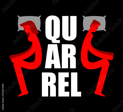 Quarrel in bed. Couple lies turned away from each other. Concept lovers quarrel