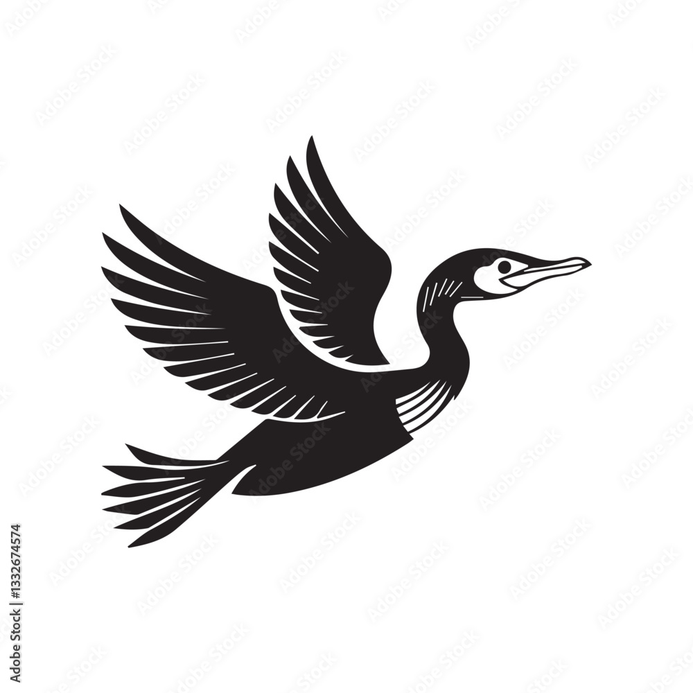 Fototapeta premium Cormorant silhouette vector illustration .Black Cormorant Bird Set Vector Silhouette Design Isolated on White Background