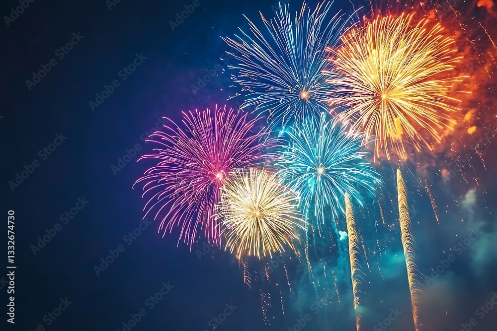 Vibrant Pink and Blue Fireworks Burst Holiday Background