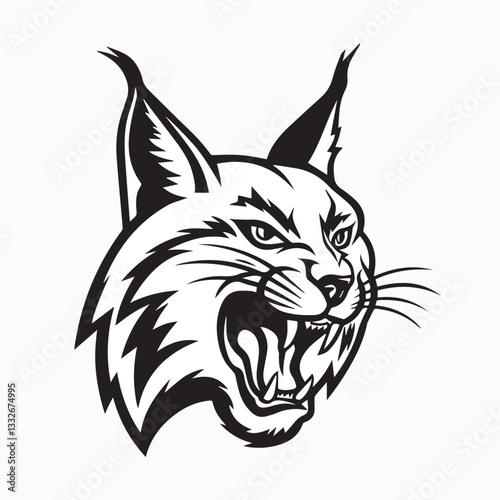 Wildcat's Aggression: A fierce illustration of a wildcat's head, with snarling mouth and intense gaze, conveying strength and predatory instinct.