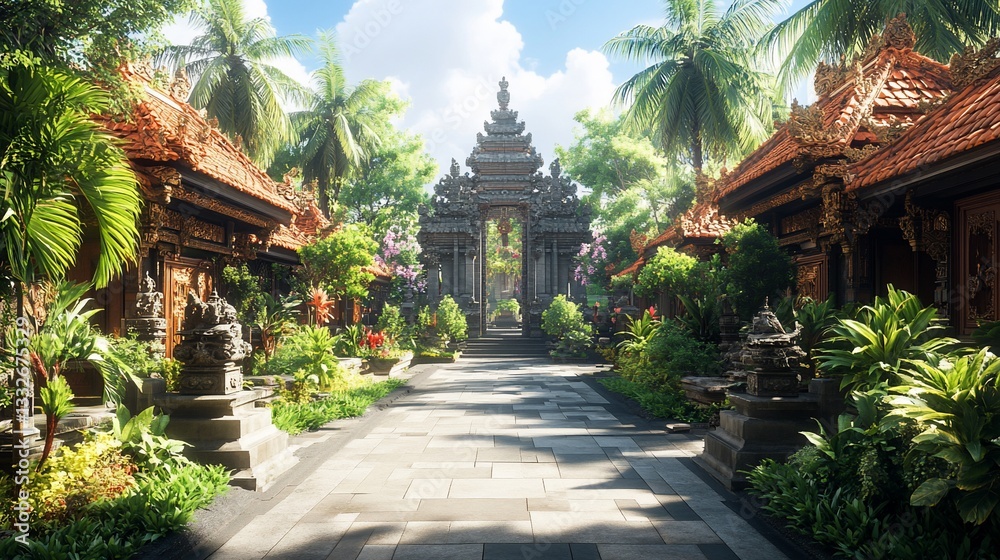 Fototapeta premium Tropical Gate Houses, Sunny Pathway