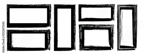 Grunge square  Rectangle frame line. highlights, overlays collection. Paint brush strokes. square shape outline on hand draw style. vector illustration