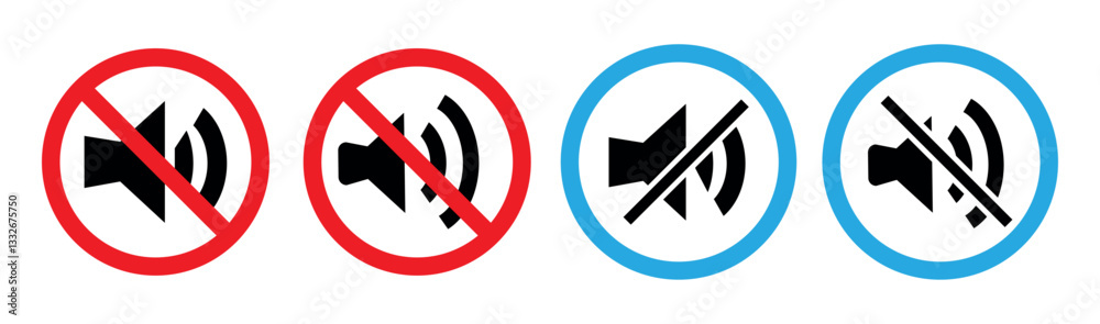 Set of no sound icon. Volume Off symbol. No sound sign on white background. Vector illustration in trendy flat style. EPS 10.