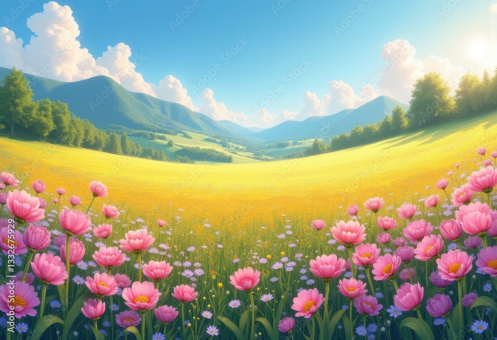 vibrant spring landscape featuring blooming fresh lush natural scenery full color, buds, blossoms, colorful, decoration, environment, expanse, field, flora vibrant spring landscape featuring blooming fresh lush natural scenery full color, buds, blossoms, colorful, decoration, environment, expanse, field, flora