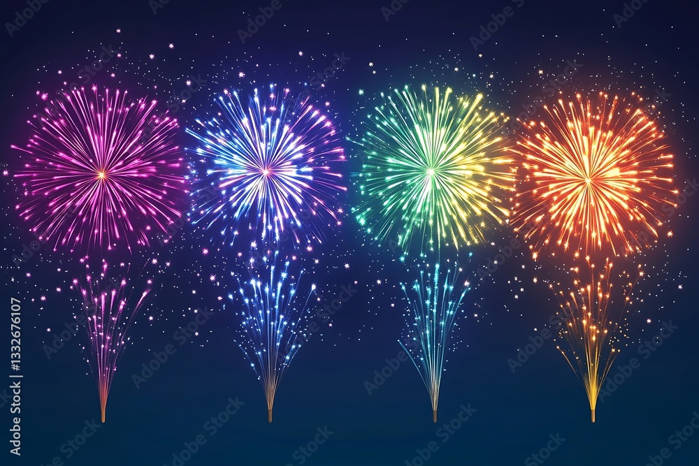 Abstract Colorful Fireworks Holiday Display