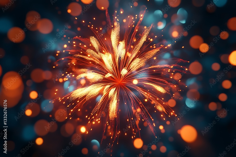 Obraz premium Abstract Gold Fireworks Burst Sky Pattern