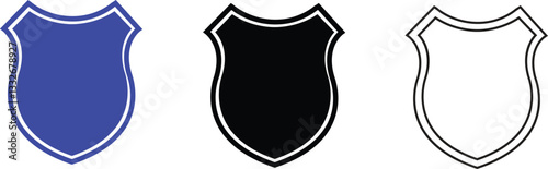 police badge shape icon in flat, line set. isolated on transparent background