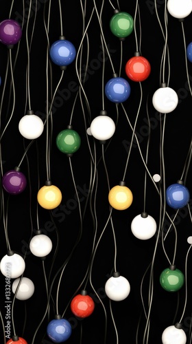 Colorful Decorative Lights Hanging Against a Dark Background Illuminate a Festive Atmosphere During Evening Celebrations